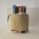 Trousse pot de crayon beige à motifs