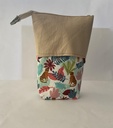 Trousse pot de crayon beige à motifs