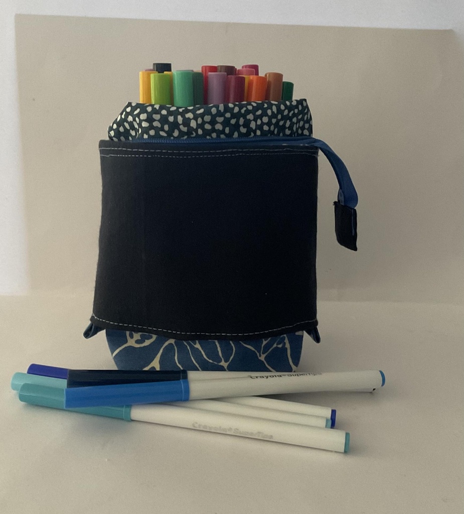 Trousse pot de crayon feuilles bleues